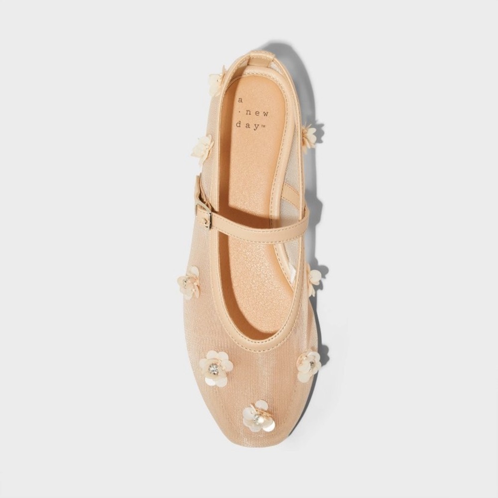 Everly Floral Mesh Mary Jane Ballet Flats with Memory Foam - A New Day new - Picture 4 of 9